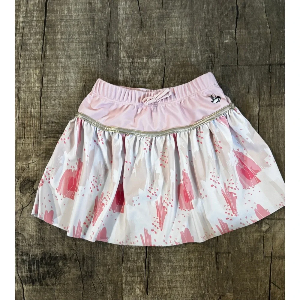 Disney Minnie Mouse Skirt Girls Size 5 6 Pink‎ White Floral Print Elastic Waist